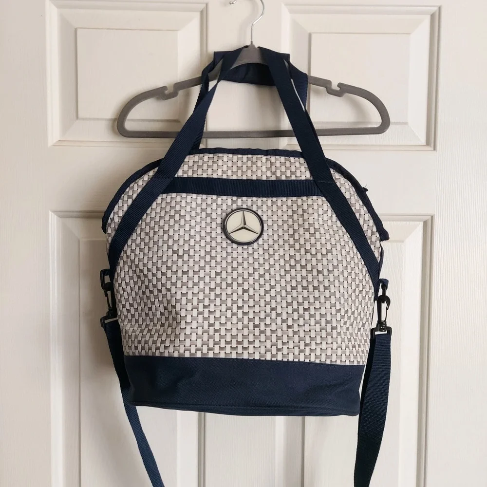 Mercedes Benz Insulated Cooler Bag Navy Blue Woven Picnic Tote Shoulder Strap